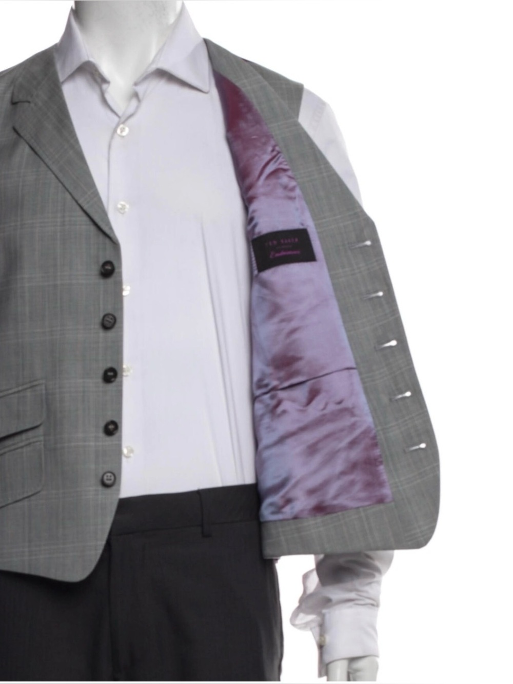 Ted Baker Gray Check wool waistcoat Vest with Pink / purple Lining 36R
